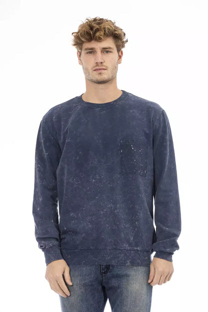 Chic Blue Fleece Sweater with Crew Neck