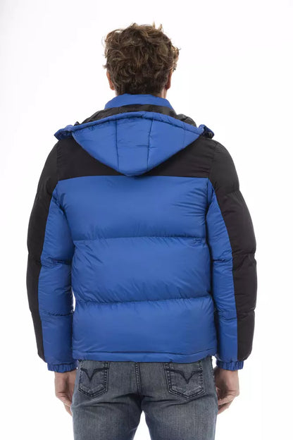 Chic Blue Nylon Hooded Jacket