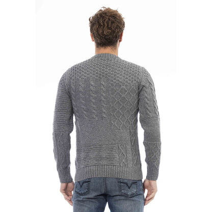 Elegant Gray Crewneck Wool Blend Sweater