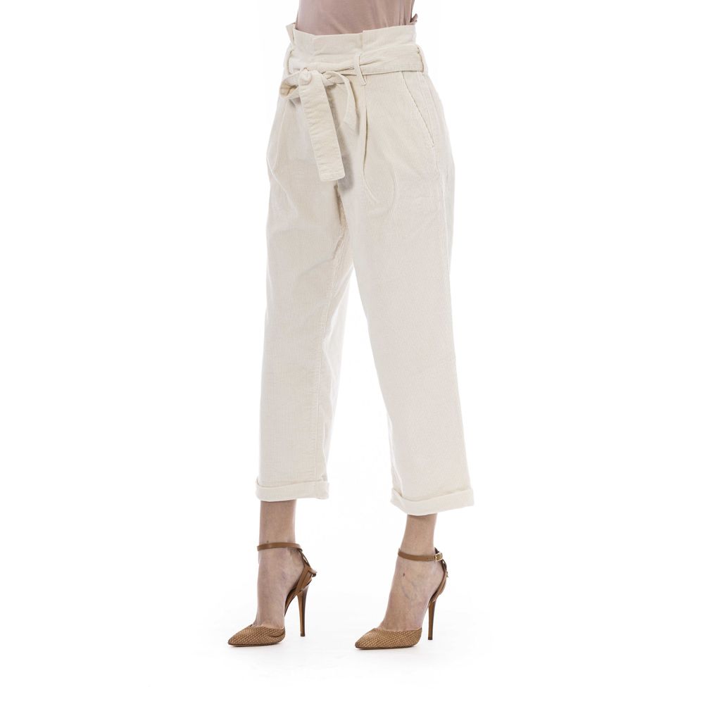 Beige Cotton-Blend Trousers with Chic Pockets