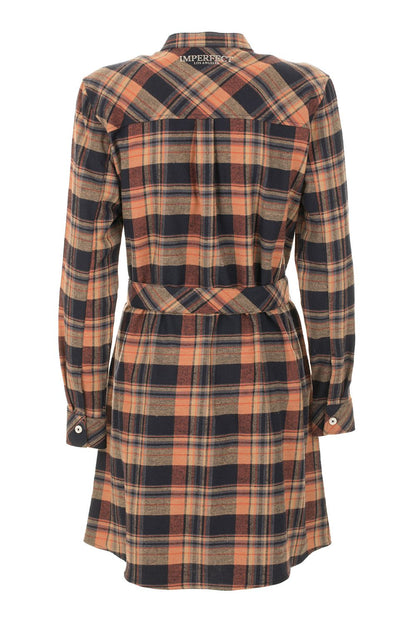 Chic Tartan Button-Up Dress - Orange & Blue