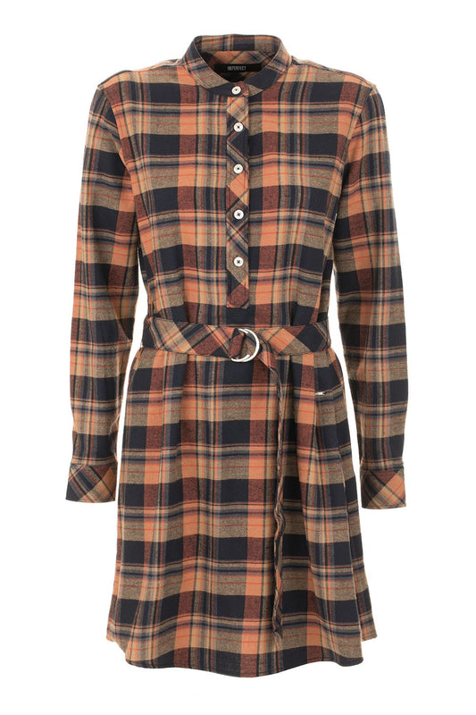 Chic Tartan Button-Up Dress - Orange & Blue