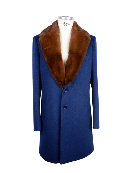 Elegant Virgin Wool Coat with Mink Fur