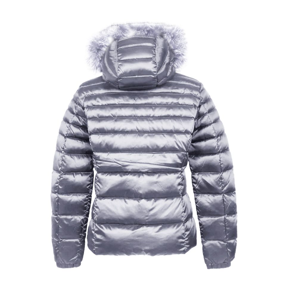 Chic Padded Down Jacket with Fur Hood in Gray