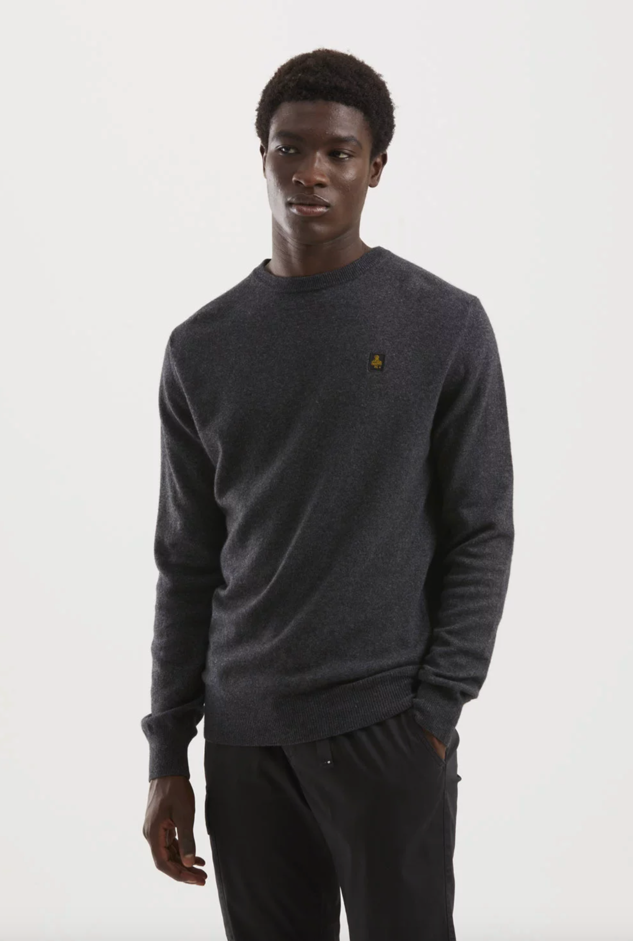 Elegant Grey Wool-Blend Roundneck Sweatshirt