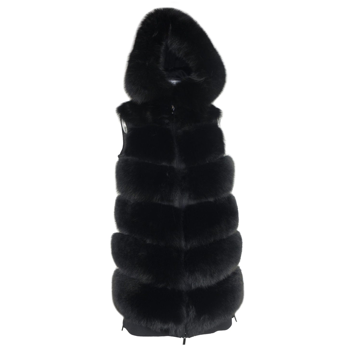 Sleeveless Wool Coat with Fox Fur Trim