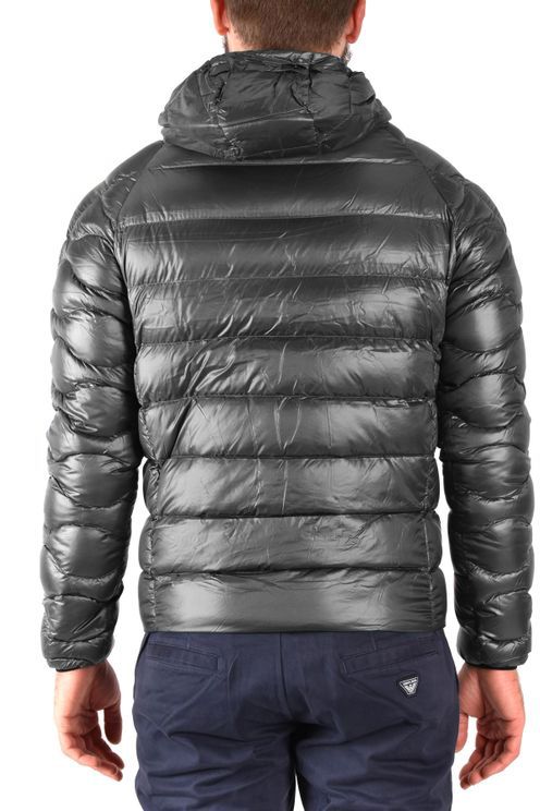 Sleek Gray Men's Down Jacket with Hood