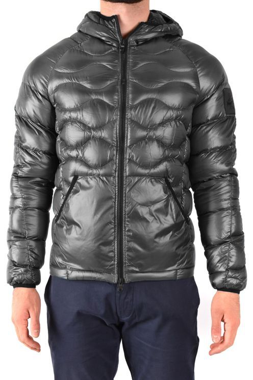 Sleek Gray Men's Down Jacket with Hood