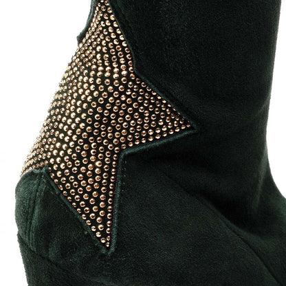 Chic Suede Calfskin Boots with Rhinestone Heels