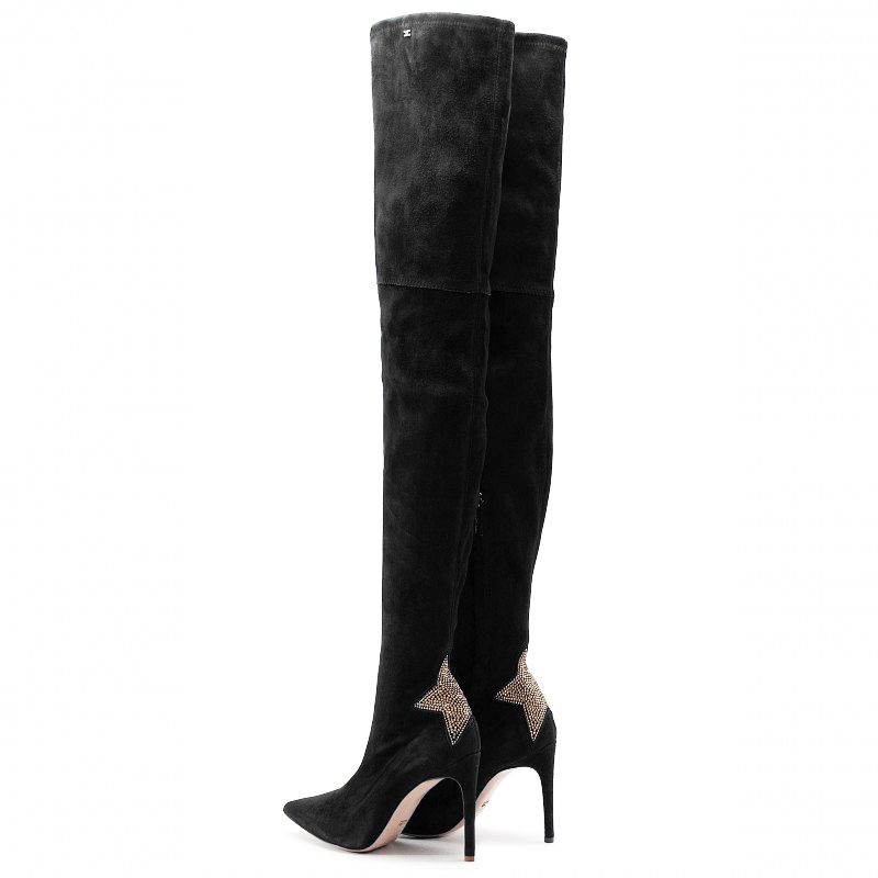 Chic Suede Calfskin Boots with Rhinestone Heel