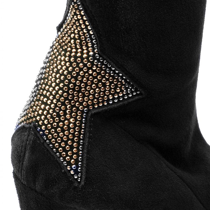 Chic Suede Calfskin Boots with Rhinestone Heel