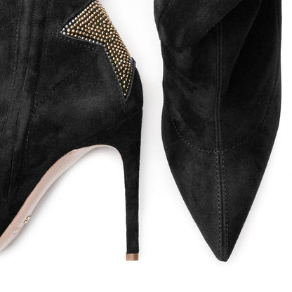 Chic Suede Calfskin Boots with Rhinestone Heel