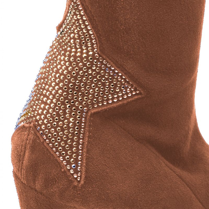 Rhinestone Embellished Suede Boots in Brown