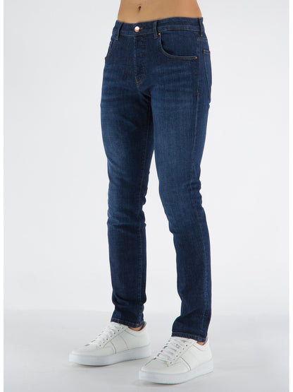 Elegant Dark Blue Cotton Stretch Jeans