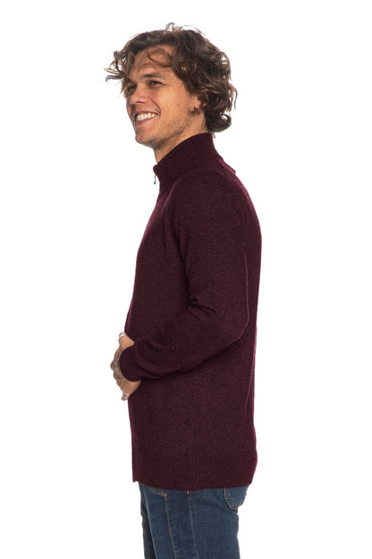 Burgundy Wool-Cashmere Blend High-Collar Cardigan