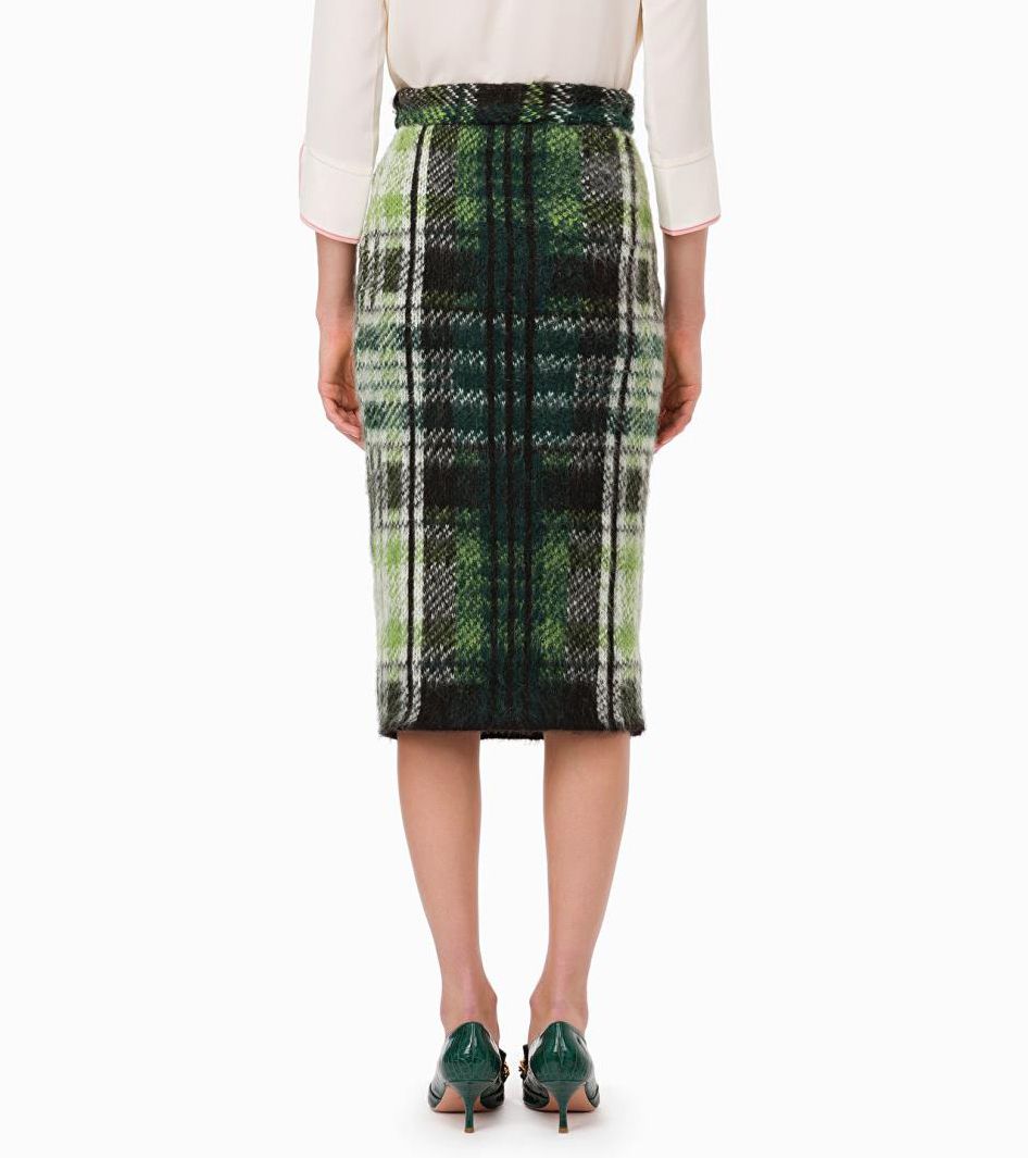 Chic Tartan Knit Skirt in Lush Green