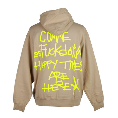 Chic Beige Logo Hoodie with Graphic Back Print