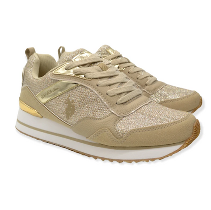 Beige Metallic Insert Sneakers for Women