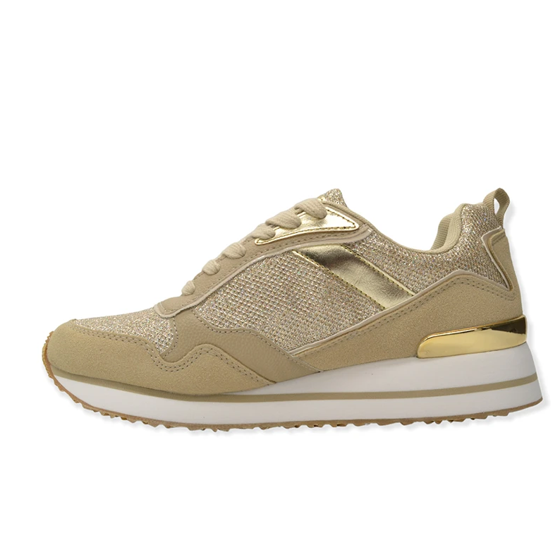 Beige Metallic Insert Sneakers for Women