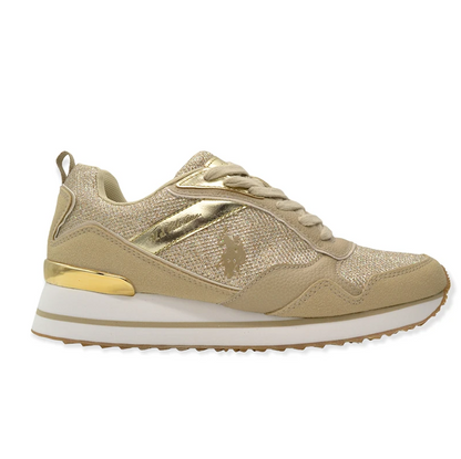 Beige Metallic Insert Sneakers for Women