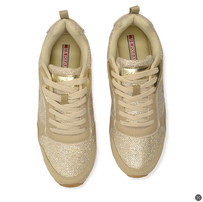 Beige Metallic Insert Sneakers for Women