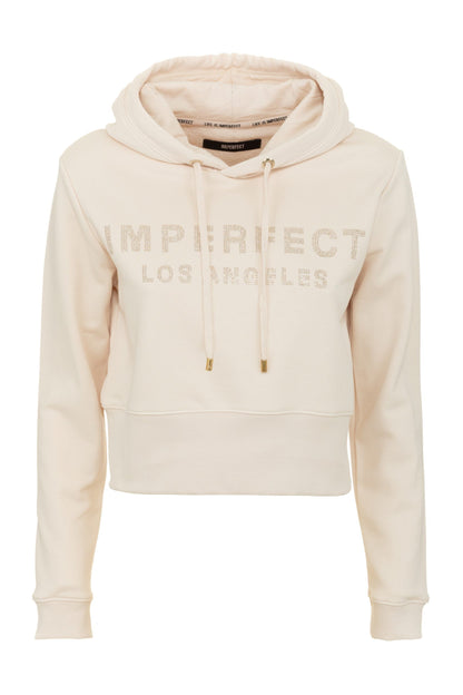 Beige Rhinestone Logo Hoodie