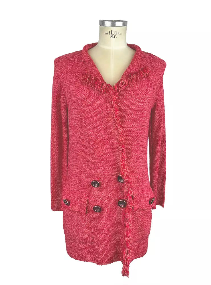 Fuchsia V-Neck Longline Jacket with Metallic Accents