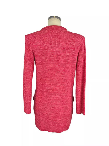 Fuchsia V-Neck Longline Jacket with Metallic Accents