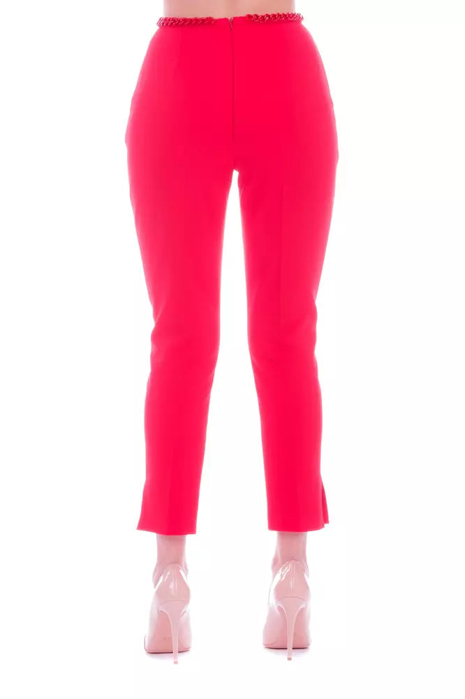 Chic Pink Crepe Trousers with Side Chain Detail