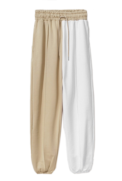 Chic Beige Two-Tone Drawstring Sweatpants