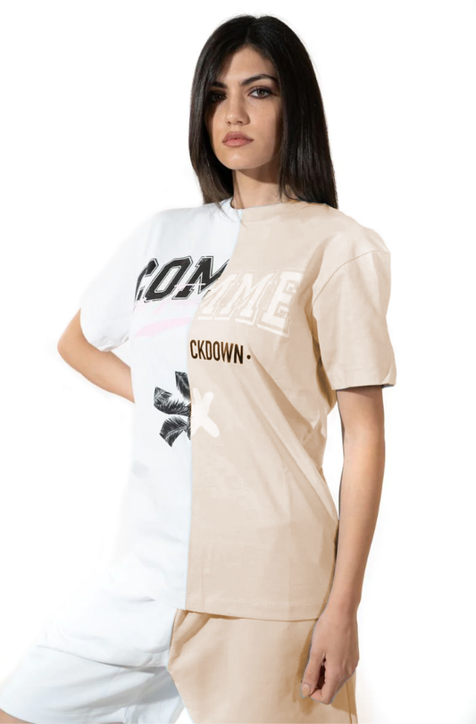 Chic Beige Two-Tone Logo Tee