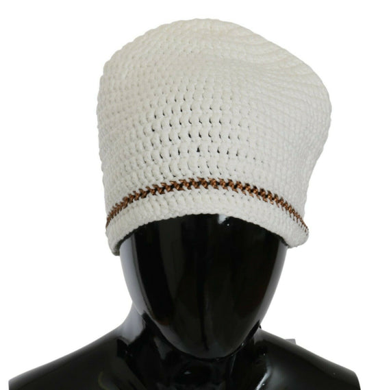 Chic White Beanie with Metal Chain Detail