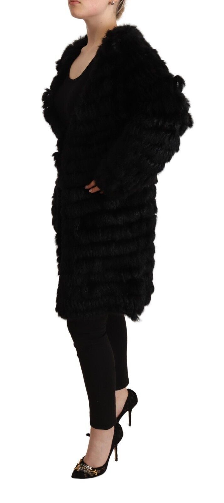 Black Rabbit Fur Cardigan Long Sleeves Jacket