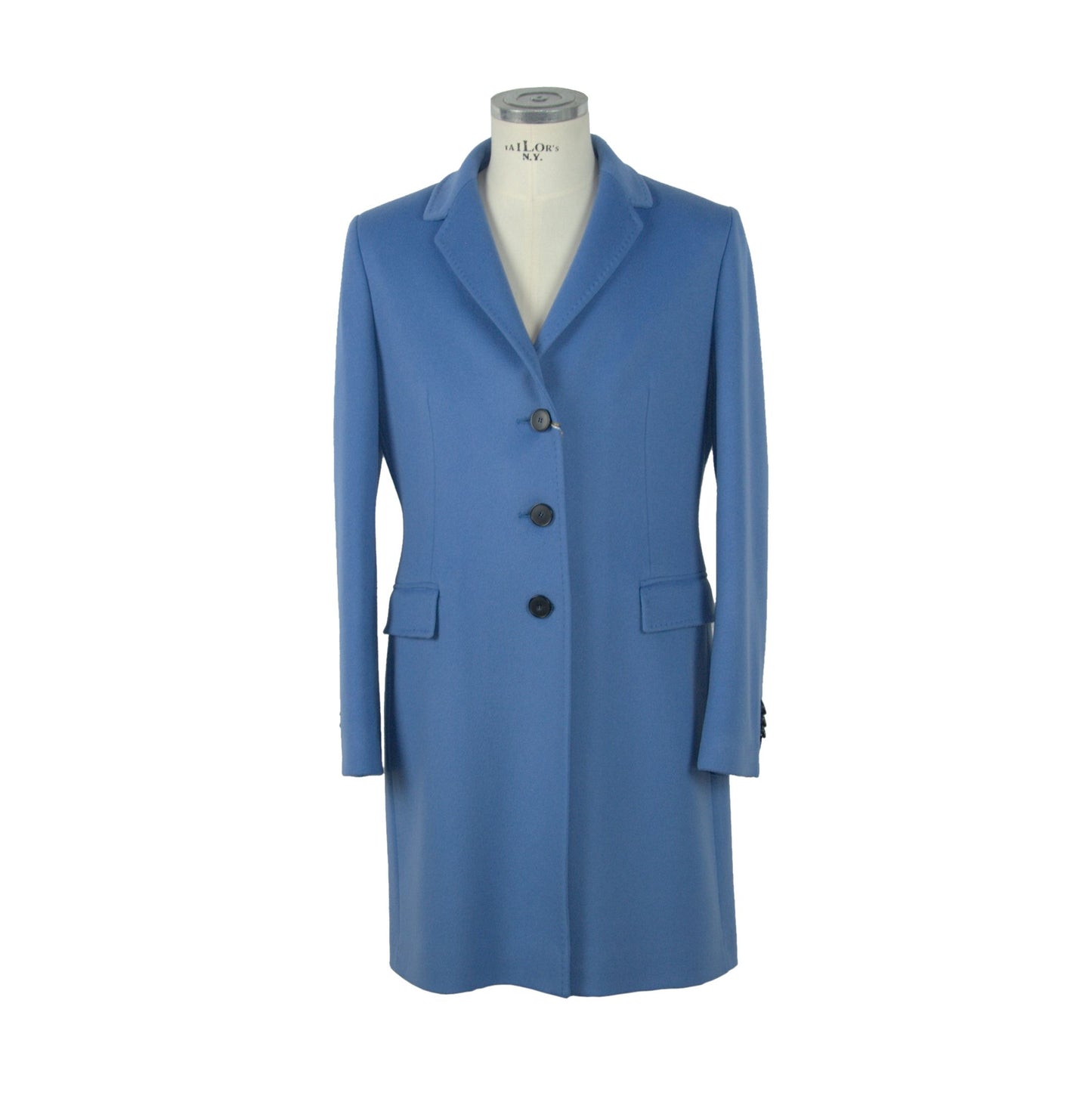 Elegant Virgin Wool Light Blue Coat