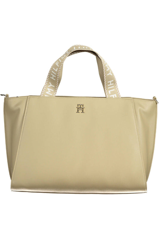 Chic Beige Handbag with Contrasting Details