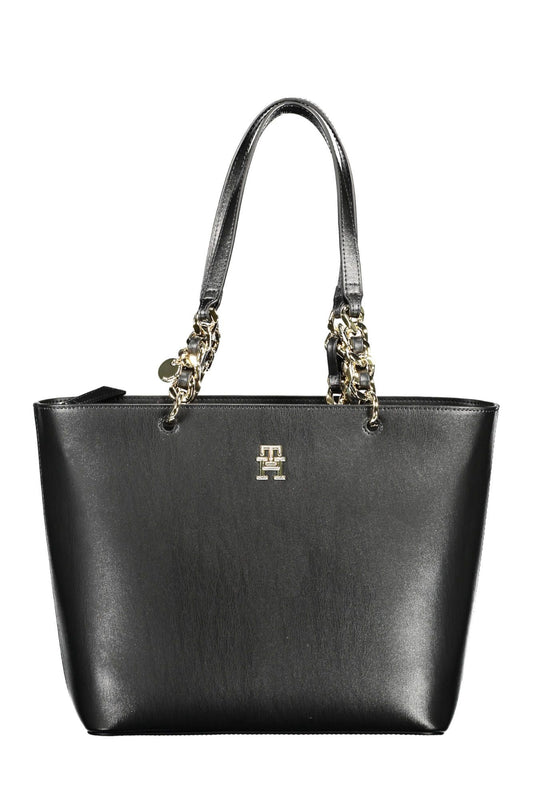 Elegant Black Shoulder Handbag with Contrasting Details