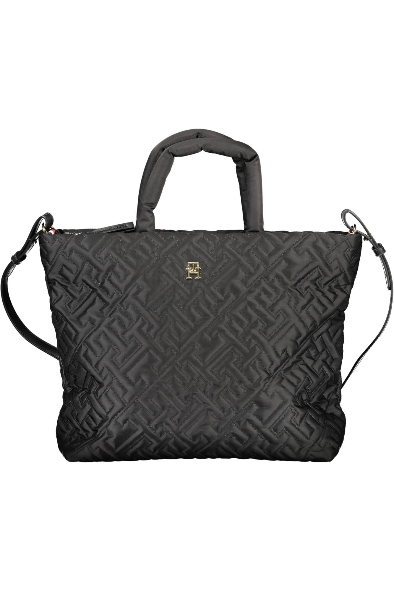 Chic Black Recycled Shoulder Bag with Logo Detail