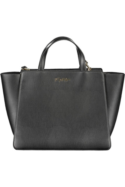 Chic Black Eco-Friendly Handbag with Logo Detail