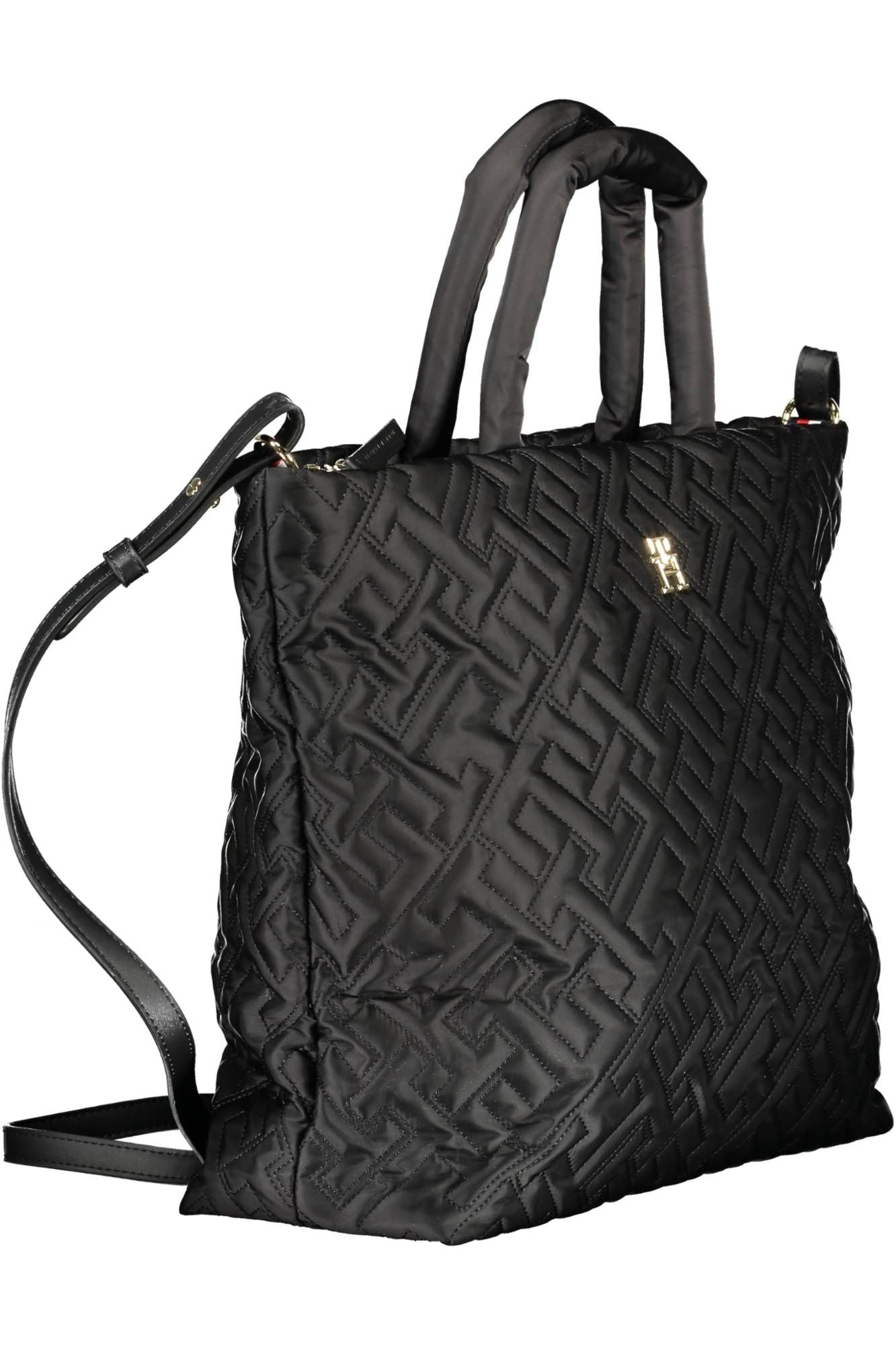 Chic Black Recycled Shoulder Bag with Logo Detail