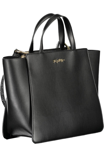 Chic Black Eco-Friendly Handbag with Logo Detail