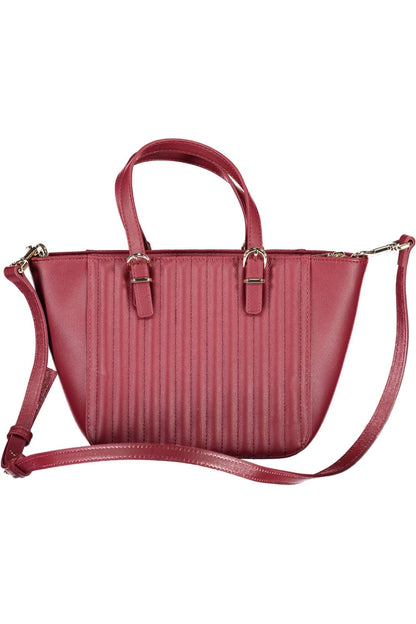 Chic Red Polyurethane Handbag with Logo Detail