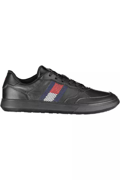 Sleek Black Leather Sneakers with Embroidered Logo