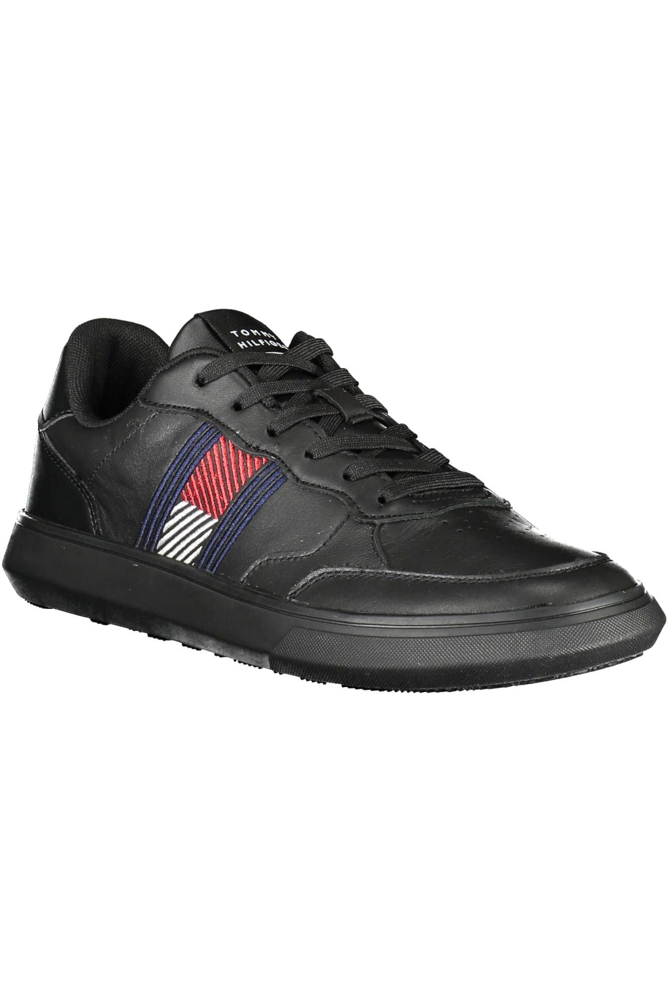 Iconic Black Leather Sneakers with Embroidery Accent