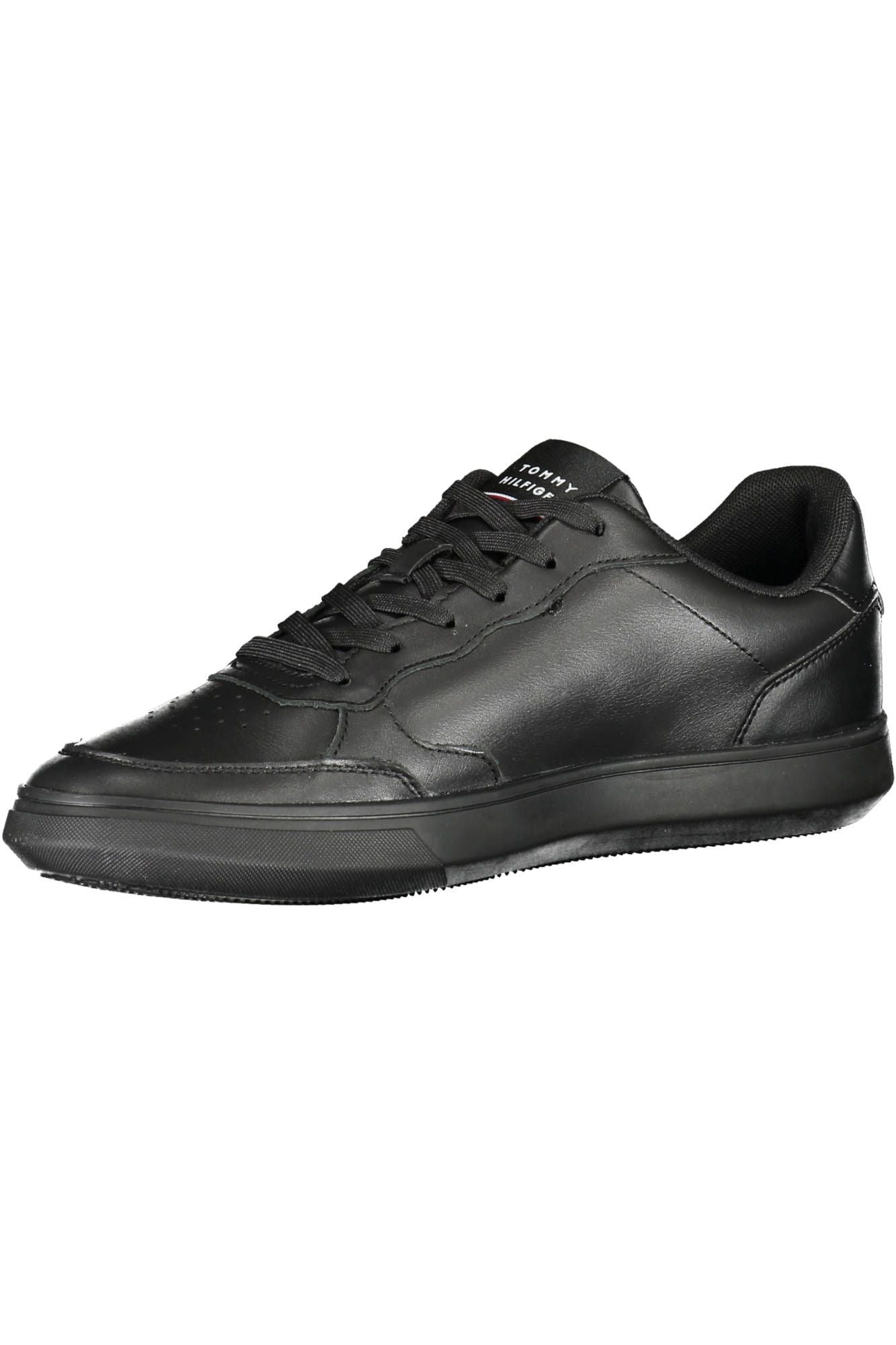Iconic Black Leather Sneakers with Embroidery Accent