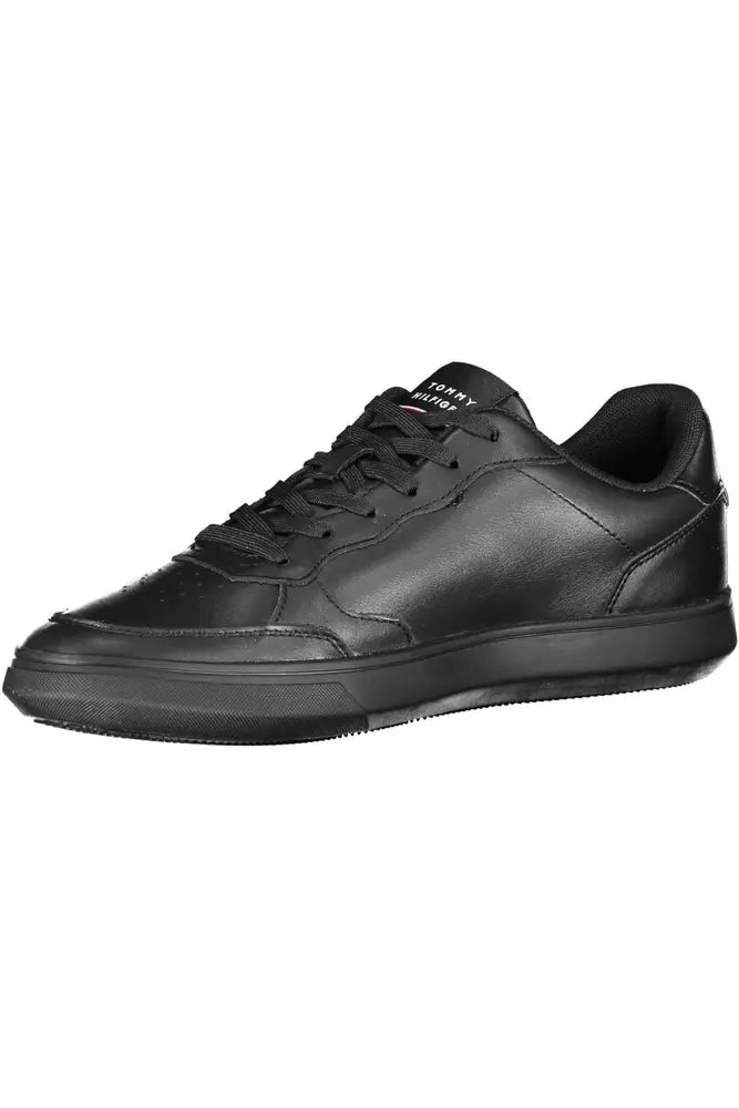 Sleek Black Leather Sneakers with Embroidered Logo