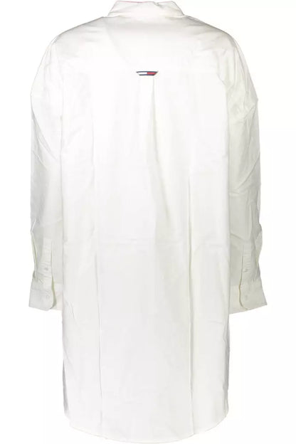 Chic White Maxi Shirt with Italian Collar