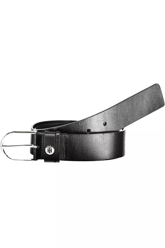 Elegant Black Leather Belt with Metal Buckle