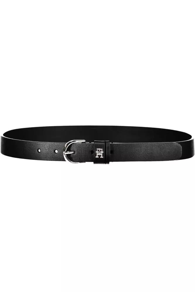 Elegant Black Leather Belt with Metal Buckle