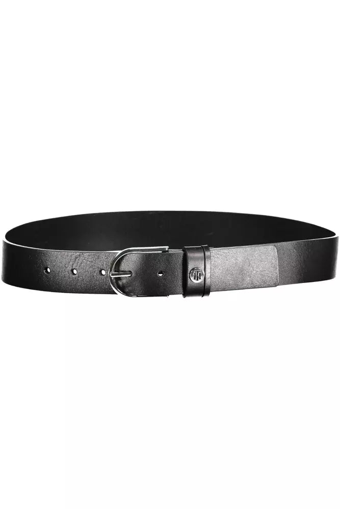 Elegant Black Leather Belt with Metal Buckle