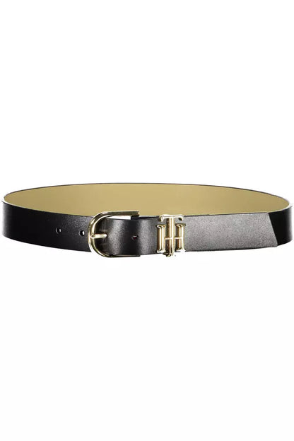 Elegant Black Leather Belt with Metal Accents